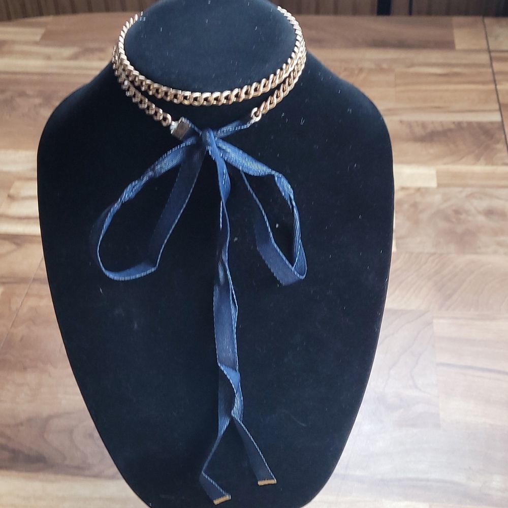 Mia Collection Sexy Denim Tie Choker Gold Tone Lolita Necklace